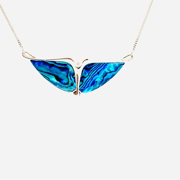 Ariki Rhodium Plated Paua Shell Wing Necklace - Picture 3 of 12